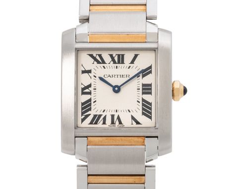 CARTIER Tank Francaise Ref 3751 Damenuhr. Edelstahl / Gelbgold 18K. Quarzwerk in funktionsfähigem Zustand. Zifferblatt mit rö