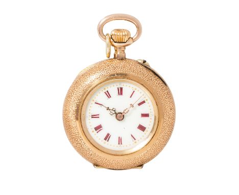 PALLAS DEUTSCHE UHRENCOOPERATION Damen Umhängeuhr. 14K Roségold mit metallenem Staubdeckel und feiner Emaille-Malerei eines R