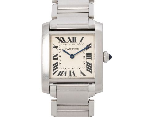 CARTIER Tank Francaise Ref 3751 Damenuhr. Box und Papiere. Edelstahl. Quarzwerk in funktionsfähigem Zustand. Zifferblatt mit 