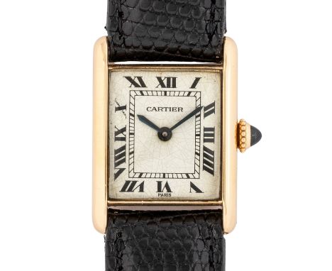 CARTIER Vintage Louis Cartier Tank Mini "Paris Dial" Damenuhr. Referenz 67117. Gelbgold 18K. Handaufzugs-Werk Cartier mit seh