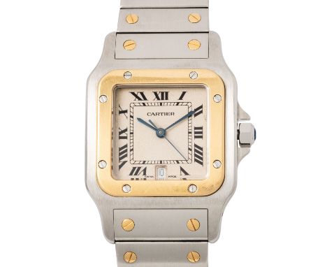 CARTIER Santos Galbée Ref 187901 Herrenuhr. Box und Papiere. Edelstahl / Gelbgold 18K. Quarzwerk in funktionsfähigem Zustand.