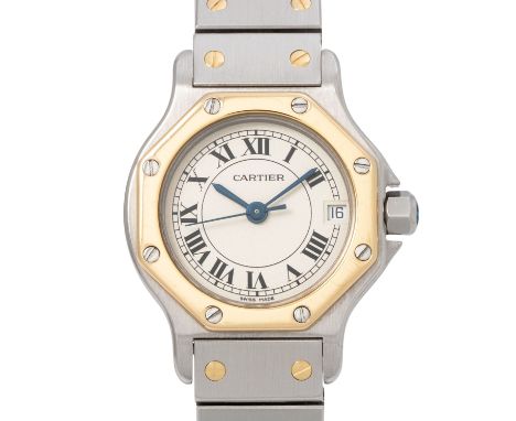 CARTIER Santos Ronde Ref 187903 Damenuhr. Box und Papiere. Edelstahl / 18K Gelbgold. Quarzwerk in funktionsfähigem Zustand. Z