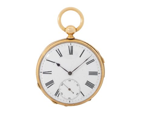 J. TRITSCHLER & CO. offene Taschenuhr mit 1/4-Stunden-Repetition. 18K Gelbgold mit goldenem Staubdeckel. Rückdeckel guillochi