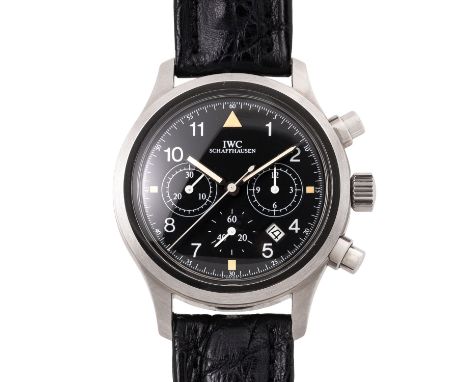 IWC Schaffhausen "Fliegerchronograph", Ref. IW3740, ungetragen aus Sammlung. Aus 1990. Edelstahl. Quartz-Werk mit neuer Batte