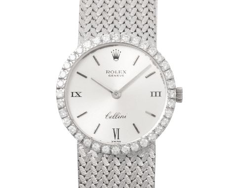 ROLEX Cellini 3832 Damenuhr. Weißgold 18K mit Diamantlünette, besetzt mit 36 Brillanten. Handaufzugs-Werk Kal. 1600 mit guten