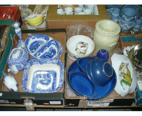 A Collection of Spode Italian pattern table wares including teapot, sauce boat, candlestick , etc , Denby and Royal Worcester