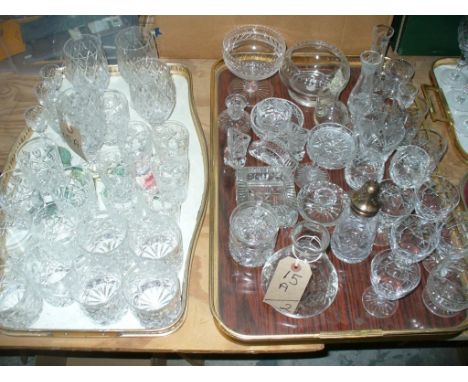 A collection of Tutbury and other glassware. Comprising four wine glasses, each with tapering facet cut bowls 16cm, six tumbl