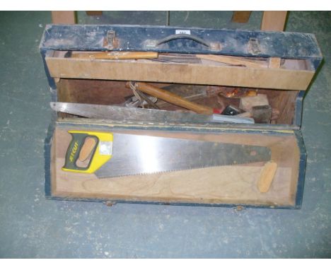 A Collection of joiners tools to a folding pine joiners box.