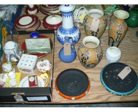 A Qty of decorative ceramics, floral pattern vases, a Chinese blue and white vase table lamp, posy ornaments, etc.