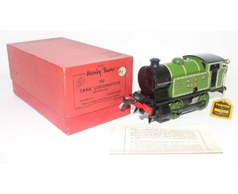 1947-54 Hornby No. 101 0-4-0 clockwork tank loco LNER 460 lined green, Brunofix rods, small scratch to r/h cabside, otherwise