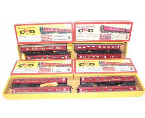 Triang Railways CKD maroon coaches, assembled, R381, R382 and R383.  Eight coaches in 4 boxes: 3 sleeping  cars; 2 buffet, 2x