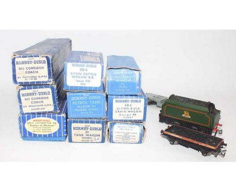 Hornby Dublo 3-rail items:- Duchess of Montrose matt loco and tender (G) (BP) with 2 x D12 maroon and cream coaches (E-BVG) w
