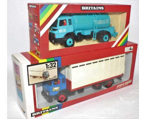 A Britains farm series 1/32 scale boxed group to include No. 9604 milk transporter and a No. 9580 animal transporter, both ho