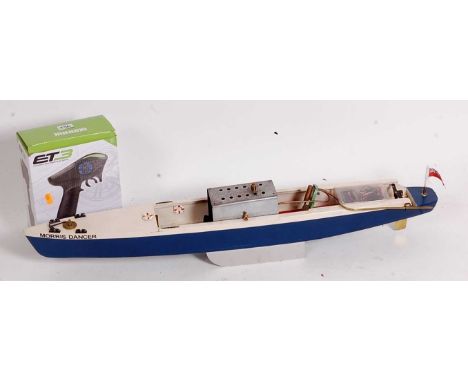 Spirit Fired, Radio Control and Wooden scratch built boat, comprising blue and white hull named "Morris Dancer", fitted with 