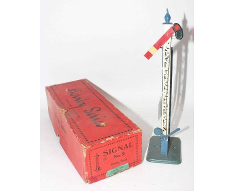 1929-33 Hornby No. 2 home signal, grey/blue base, ladder, finial and lever, just very few chips to lattice post (E-BG)