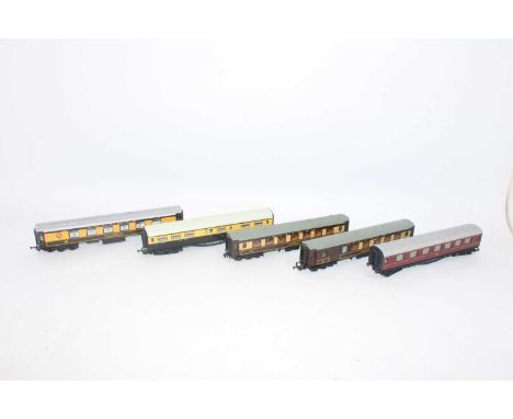 Five bogie coaches:- Pullman Lucille/Car 74 each wired for interior lighting, Car 79, GWR 1st class dining car, LMS 1st/3rd (