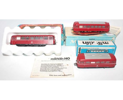 Two Marklin H0 3016 Railbus and one 4018 Railbus trailer, both (E)(BP)