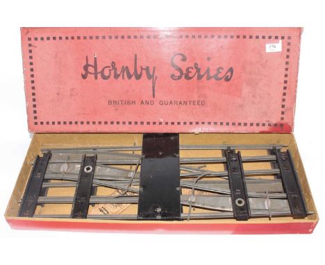 Pair (one each l/h &amp; r/h) Hornby 0 gauge clockwork crossover points, one requires one control bar, re-soldered (VG-E) (B-