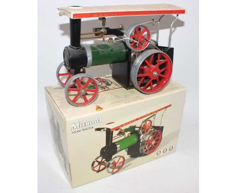 Mamod steam tractor TE1A green body, white roof, red wheels, will benefit from cleaning (E-BE)