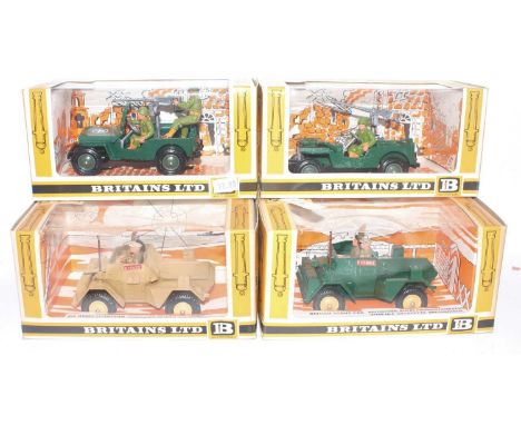 Britains Military Vehicles, 4 boxed examples to include 2x No.9786 US Jeep, No.9781 British Scout Car and No.9784 8th Army Sc