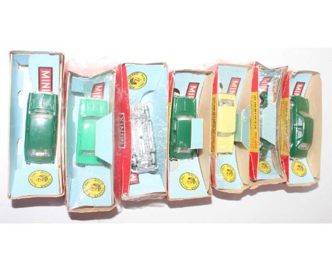 Seven various part boxed Minix plastic H0/00 scale vehicles, to include model No. RC12 Austin 1800, model No. RC2 Morris 1100