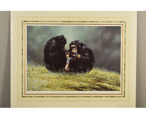 SPENCER HODGE (BRITISH 1943), 'Family Portrait', a limited edition print of Chimpanzees, 306/350, signed to lower margin, mou