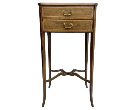 Edwardian mahogany side or lamp table, the canted rectangular top with satinwood band and boxwood stringing, fitted with two 