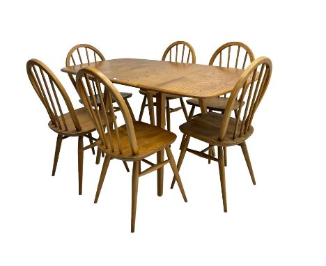 Ercol elm drop leaf table and set six hoop back chairsDimensions: Height:&nbsp;71cm&nbsp; Length/Width:&nbsp;75cm&nbsp; Depth