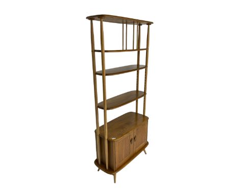 Ercol - 'Giraffe' elm and beech room divider, fitted with shelves and double cupboardDimensions: Height:&nbsp;191cm&nbsp; Len