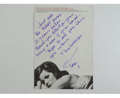 A handwritten and signed note on a paper advertisement for 'The Walking Stick', signed by SAMANTHA EGGAR - this has been inde
