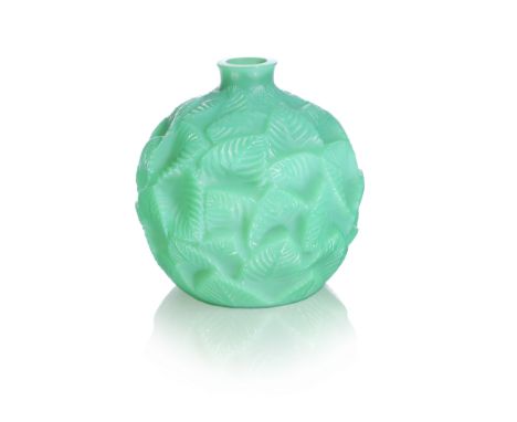 RENÉ LALIQUE (FRENCH, 1860-1945)A Pre-War 'Ormeaux' Vase, design introduced in 1926 cased jade glass, mould-blown, frosted an