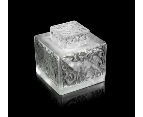 RENÉ LALIQUE (FRENCH, 1860-1945)A Rare Pre-War Variation of the 'Biches' Inkwell, design introduced in 1913clear glass, press