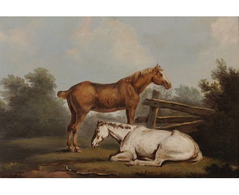 Charles Towne (1763-1840) British. A Study of Horses in a Field by a Wooden Gate, Oil on Panel, 6.5" x 9", and the companion 