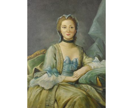 20th Century Dutch School. Portrait of an Elegant Lady, Seated in an Interior, Oil on Board, Indistinctly Signed, 31" x 23".