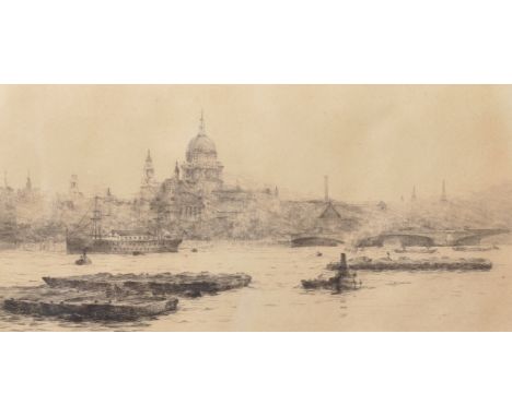 Rowland Langmaid (1897-1956) British. "St Paul's From Blackfriars", Etching, Signed in Pencil, 5" x 10".