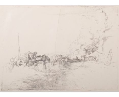 Edmund Blampied (1886-1966) British. Loading a Cart, Etching, Signed in Pencil, Unframed, overall 11.5" x 15.5".