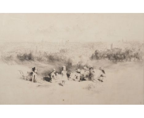 Sidney Tushingham (1884-1968) British. "A Picnic, Hampstead Heath", Etching, Signed in Pencil, 7.5" x 11.25".