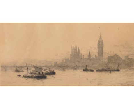 Rowland Langmaid (1897-1956) British. "Westminster", Etching, Signed and Inscribed in Pencil, 5" x 10".