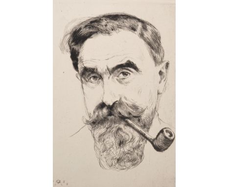 Hermann Struck (1876-1944) German. 'Man with Pipe', possibly a Self Portrait, Etching, Signed and Numbered 25/50 in Pencil, U