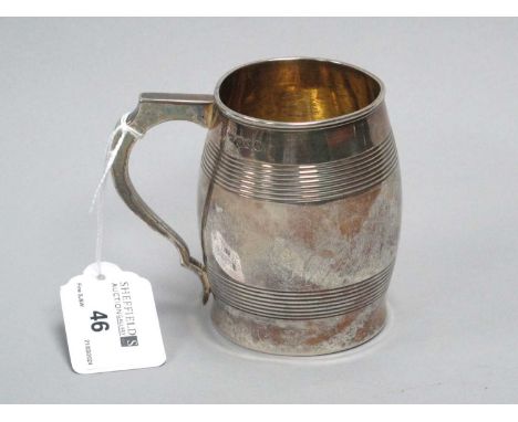 A Georgian Hallmarked Silver Mug, London 1805, of barrel form, gilt lined, 8.7cm high (145grams).