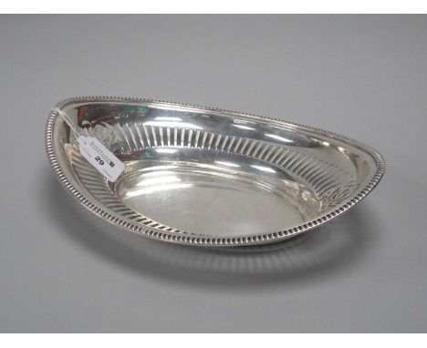 A Hallmarked Silver Oval Bread Dish, JDWD, Sheffield 1920, of oval pierced form, with textured border, 28.5cm wide (455grams)