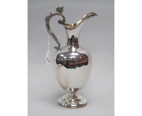 A Victorian Hallmarked Silver Wine Ewer, John Samuel Hunt, London 1864, of Classical form with plain round bellied body and f