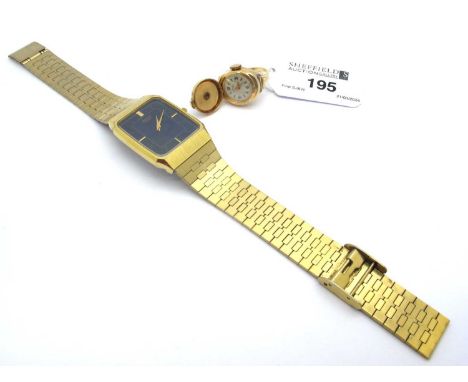 Lanco Vintage Gold Plated Cased Ring Watch, the signed dial with Arabic numerals and dagger markers, concealed by circular hi