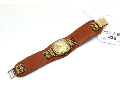 Rone Sportsman; A 9ct Gold Cased Gent's Wristwatch, the circular signed dial with Arabic numerals and seconds subsidiary, in 
