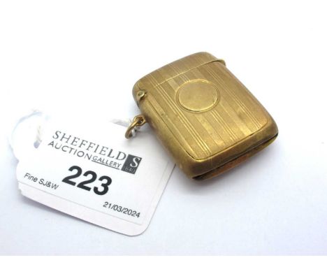 A Victorian 9ct Gold Vesta Case, allover engine turned decoration, with vacant cartouche, Birmingham 1864 (16grams).