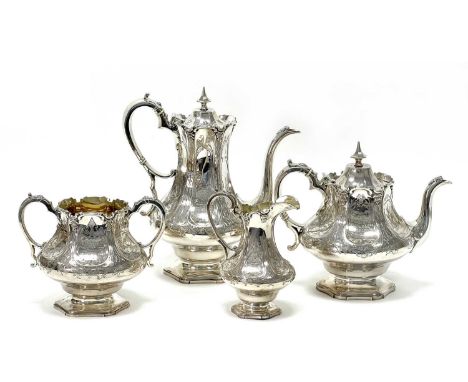 A Handsome Matched Victorian Hallmarked Silver Four Piece Tea Set, R&S, Sheffield 1850, Samuel Roberts & Charles Belk, Sheffi