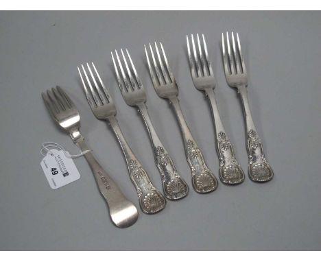 A Set of Six Scottish Hallmarked Silver Kings Pattern Table Forks, Andrew Wilkie, Edinburgh 1839, initialled (410grams).