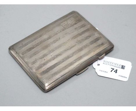 A Hallmarked Silver Cigarette Case, R.N. Hollings &amp; Co, Birmingham 1944, allover engine turned decoration, initialled (15