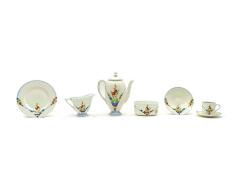 A Royal Doulton 'Leonora' pattern part tea and coffee wares, comprising a pair of teacups and saucers, seven coffee cups and 