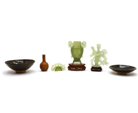 A collection of Chinese miscellaneous, comprising one Jian ware tea bowl, of conical form, the glaze falling short of the foo